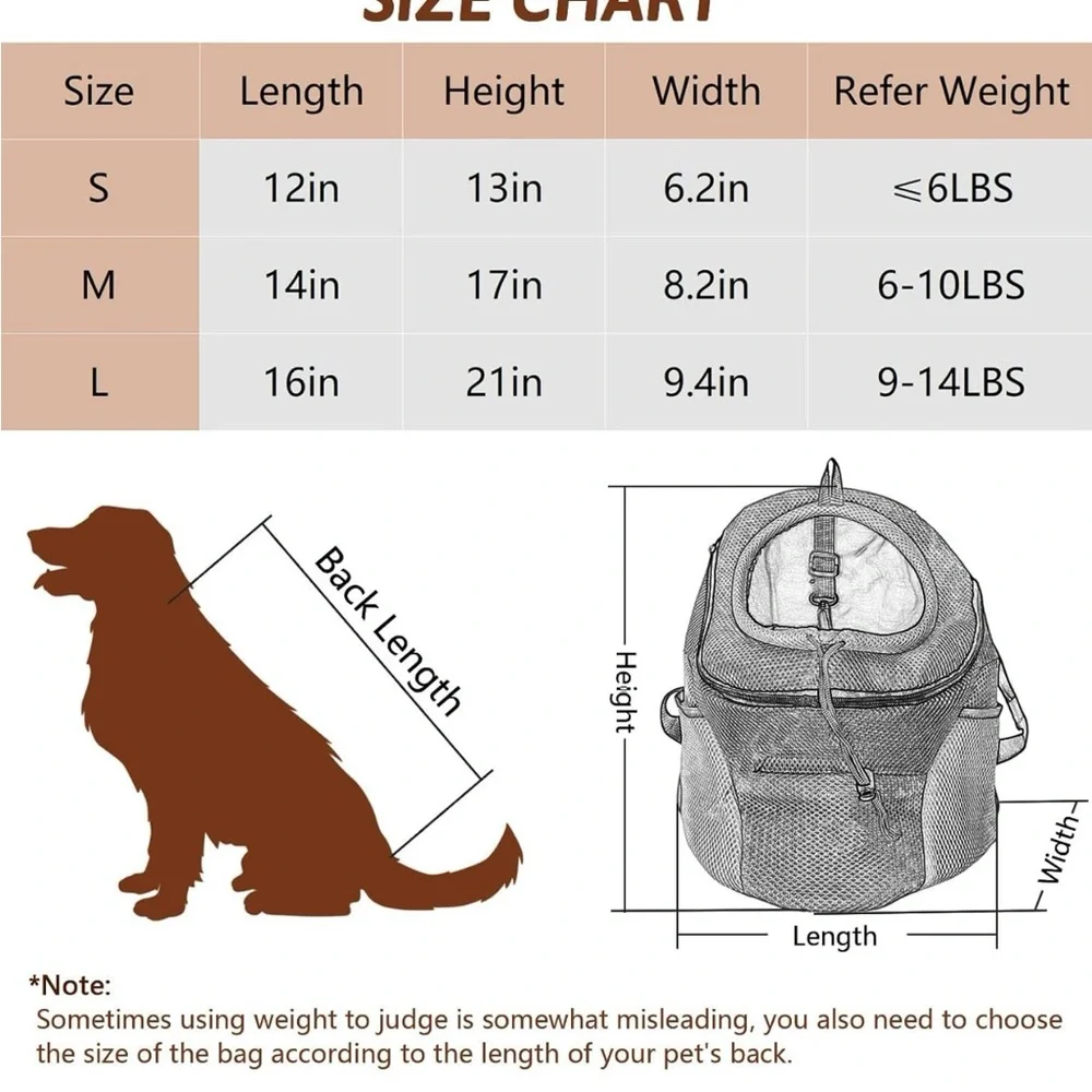 Pet Dog Backpack Carrier with Storage Pockets Dog Front Pack for Small Dogs Cats
